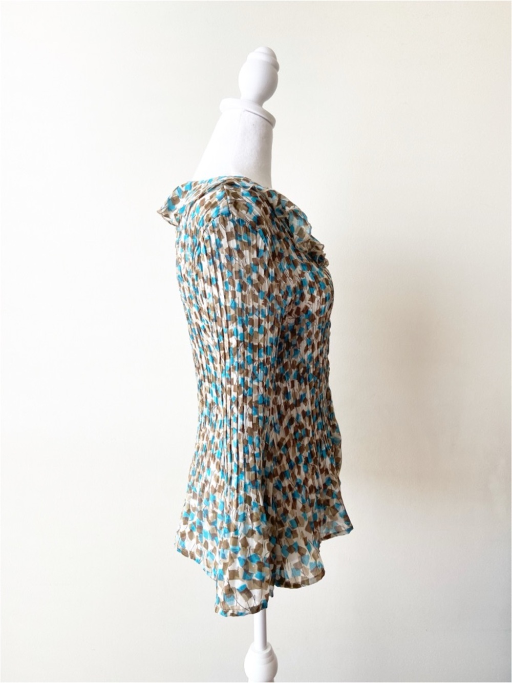 Allison Taylor Blue & Brown Ruffled Button-Front Blouse Size L - Picture 4 of 7